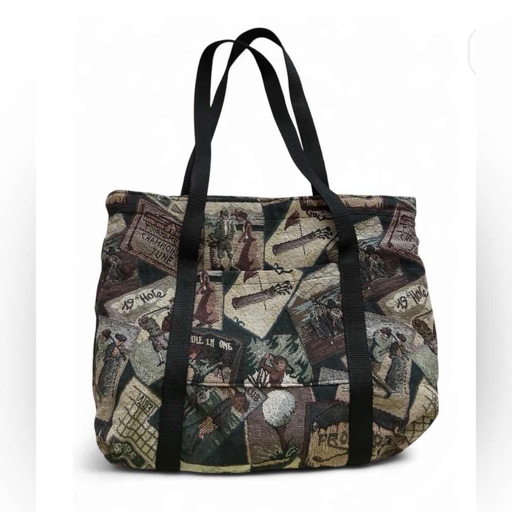 Vintage LINDA JONES COLLECTION Golf THEMED TAPESTRY SHOULDER BAG